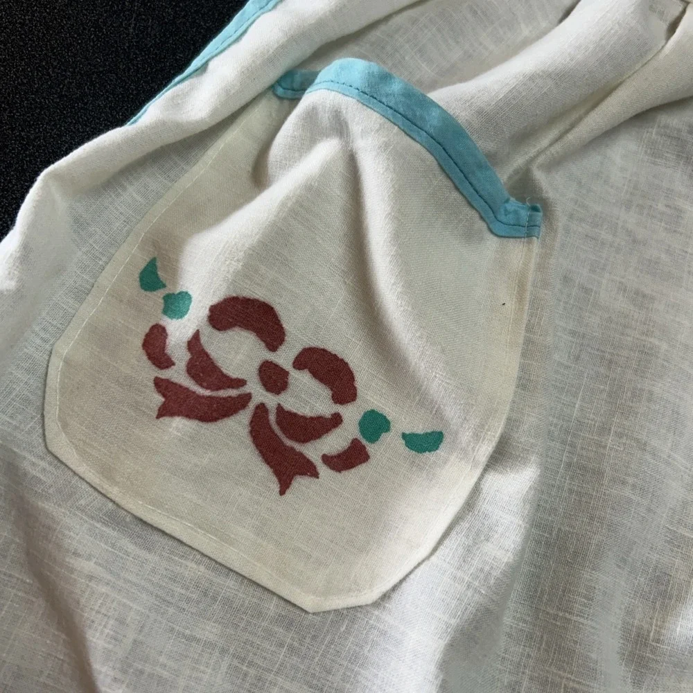 Adorable Vintage Apron Hand Painted Goose With Bonnet Hearts Pocket Tie Waist